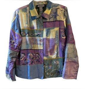 Indigo Moon Embroidered Patchwork Women’s Blazer Jacket Large Boho